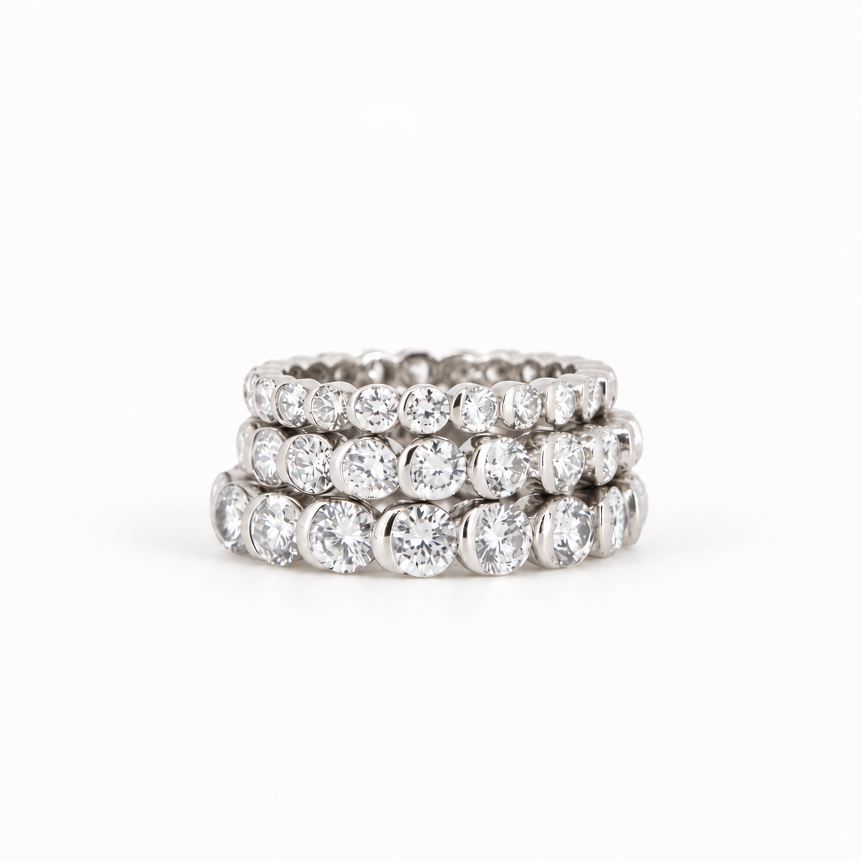 Vintage Inspired Half Moon Bezel Set Diamond Eternity Ring