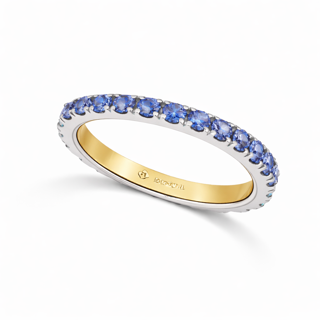 Ring Stack Sapphire Eternity, Diamond Eternity and Yellow Gold Band