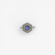 Hexagonal Sapphire and Diamond Art Deco Ring