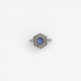 Hexagonal Sapphire and Diamond Art Deco Ring
