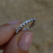 Vintage Inspired Half Moon Bezel Set Diamond Eternity Ring