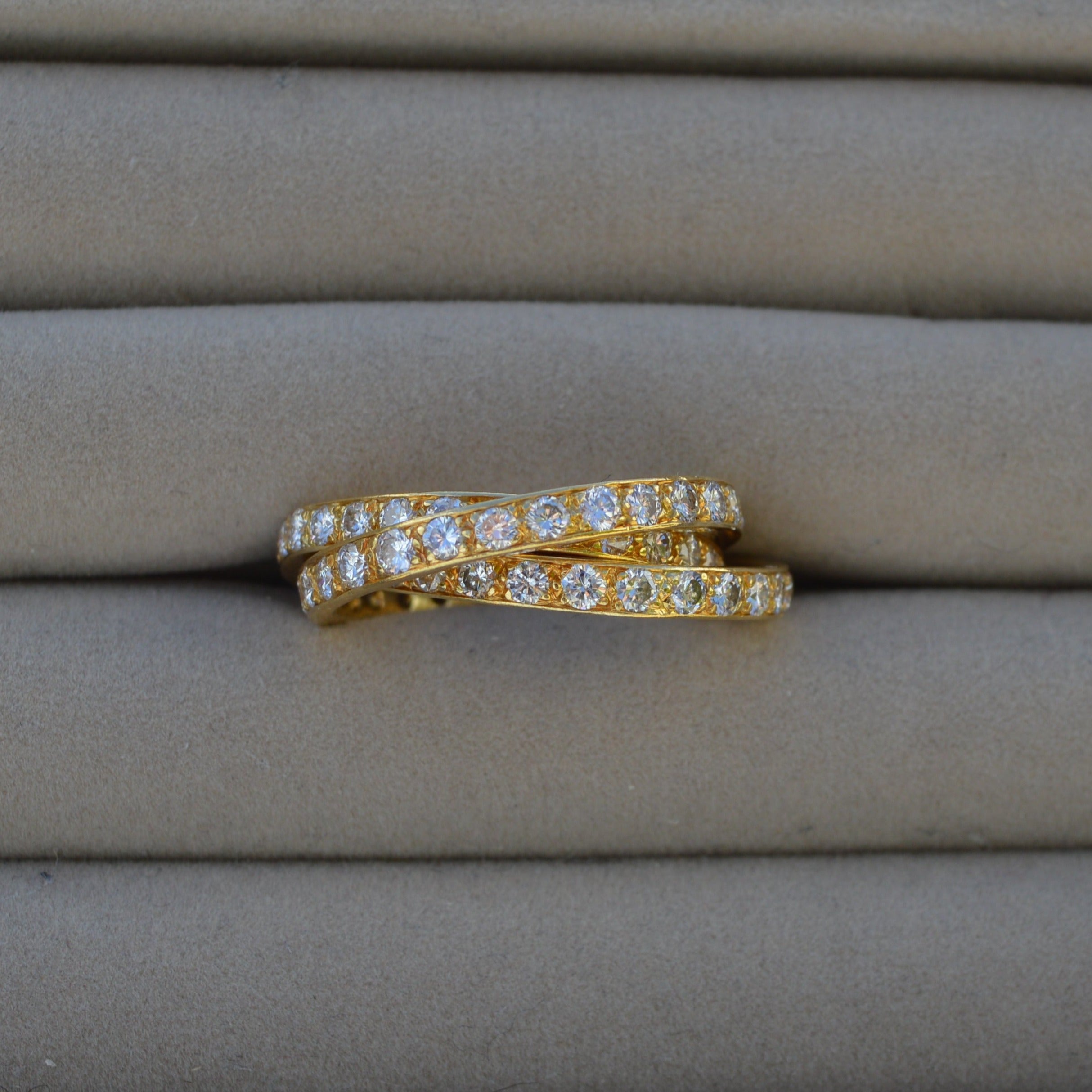 Vintage Three Band 18ct Yellow Gold Diamond Russian Wedding Ring