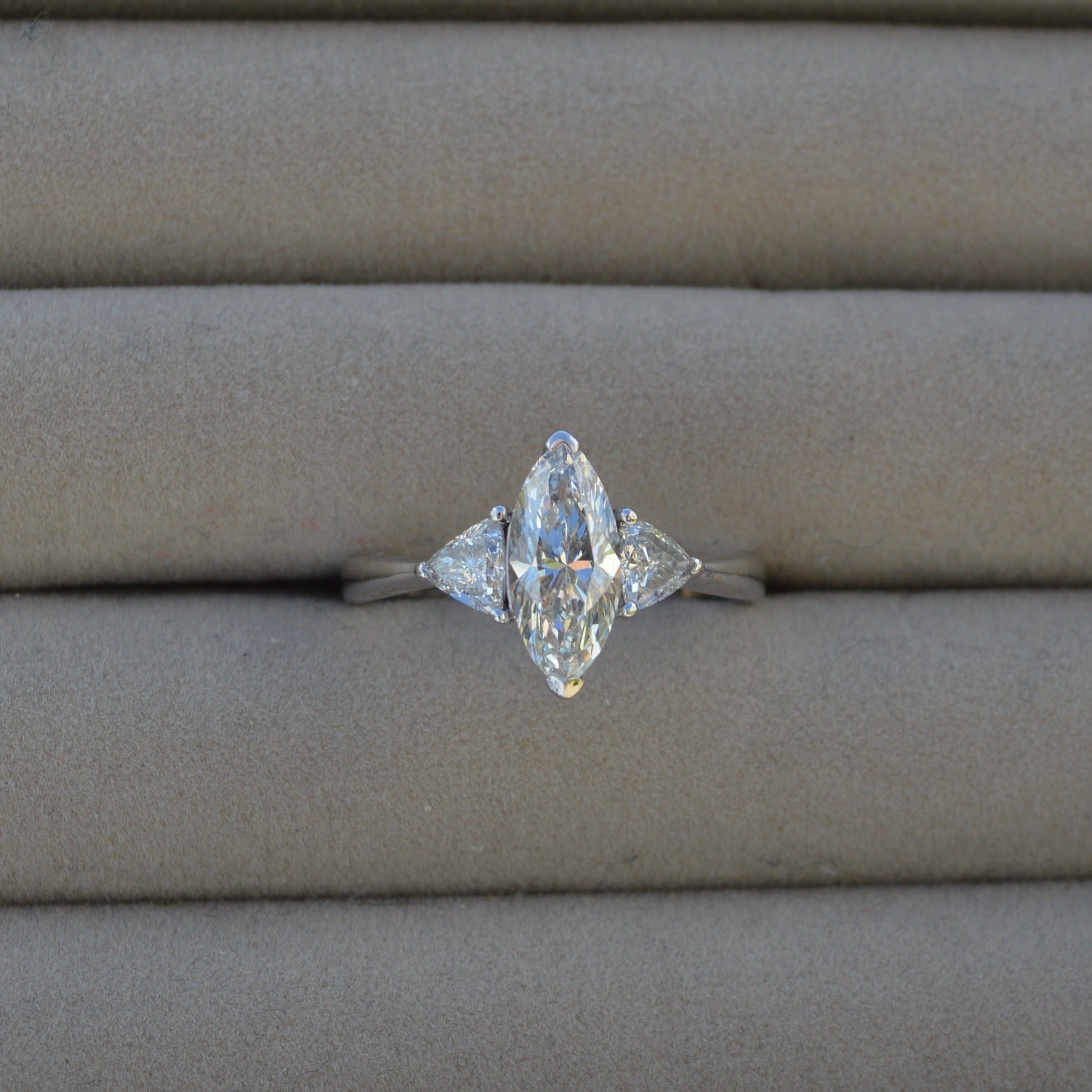 Marquise Diamond Three Stone Engagement Ring