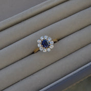 Antique Sapphire and Diamond Cluster Engagement Ring