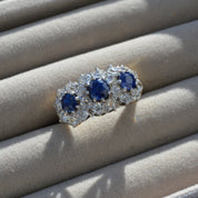 Antique Sapphire and Diamond Three Stone Cluster Ring