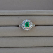 Antique Emerald and Diamond Cluster Engagement Ring