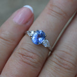 Ceylon Cornflower Blue Sapphire and Pear Shaped Diamond Engagement Ring