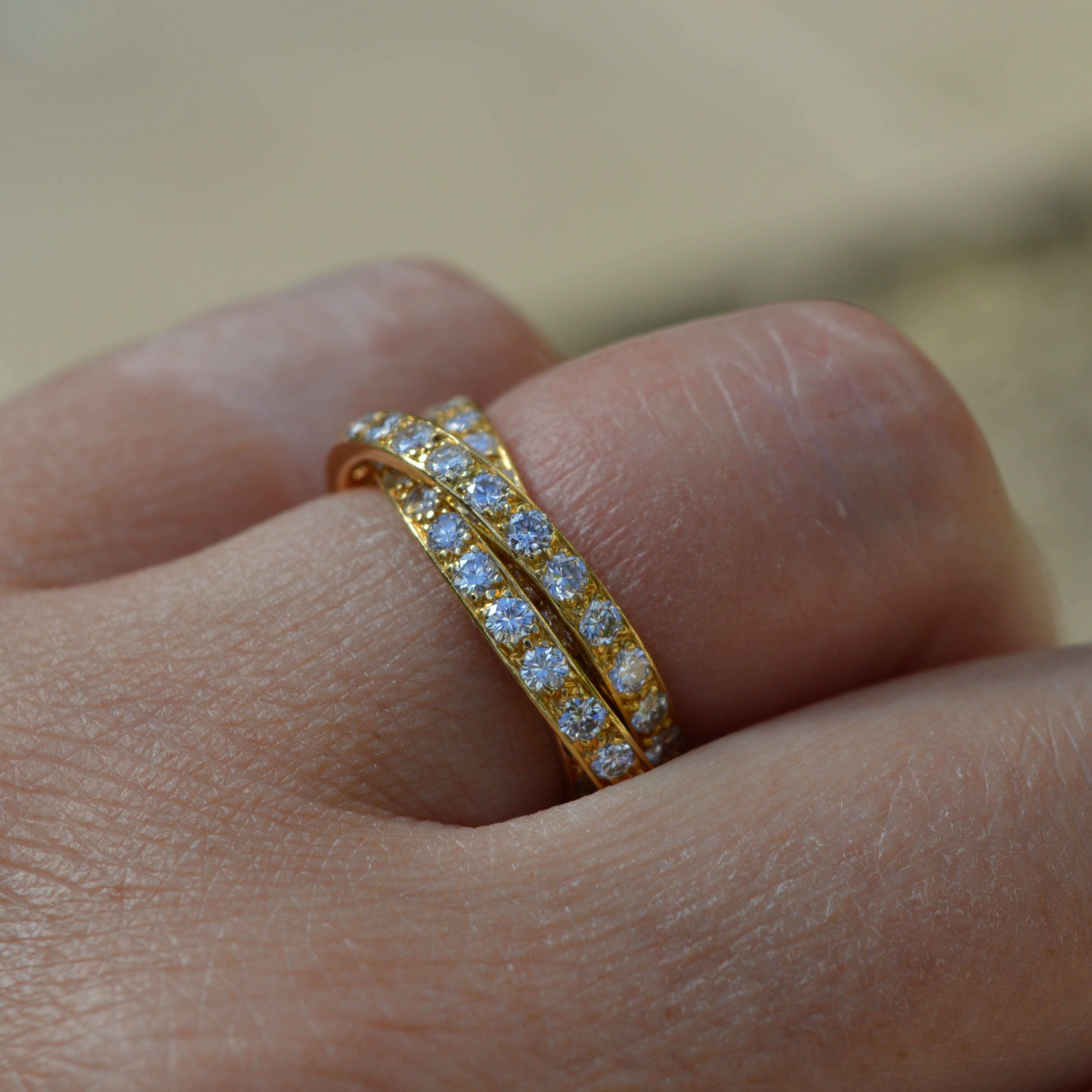 Vintage Three Band 18ct Yellow Gold Diamond Russian Wedding Ring