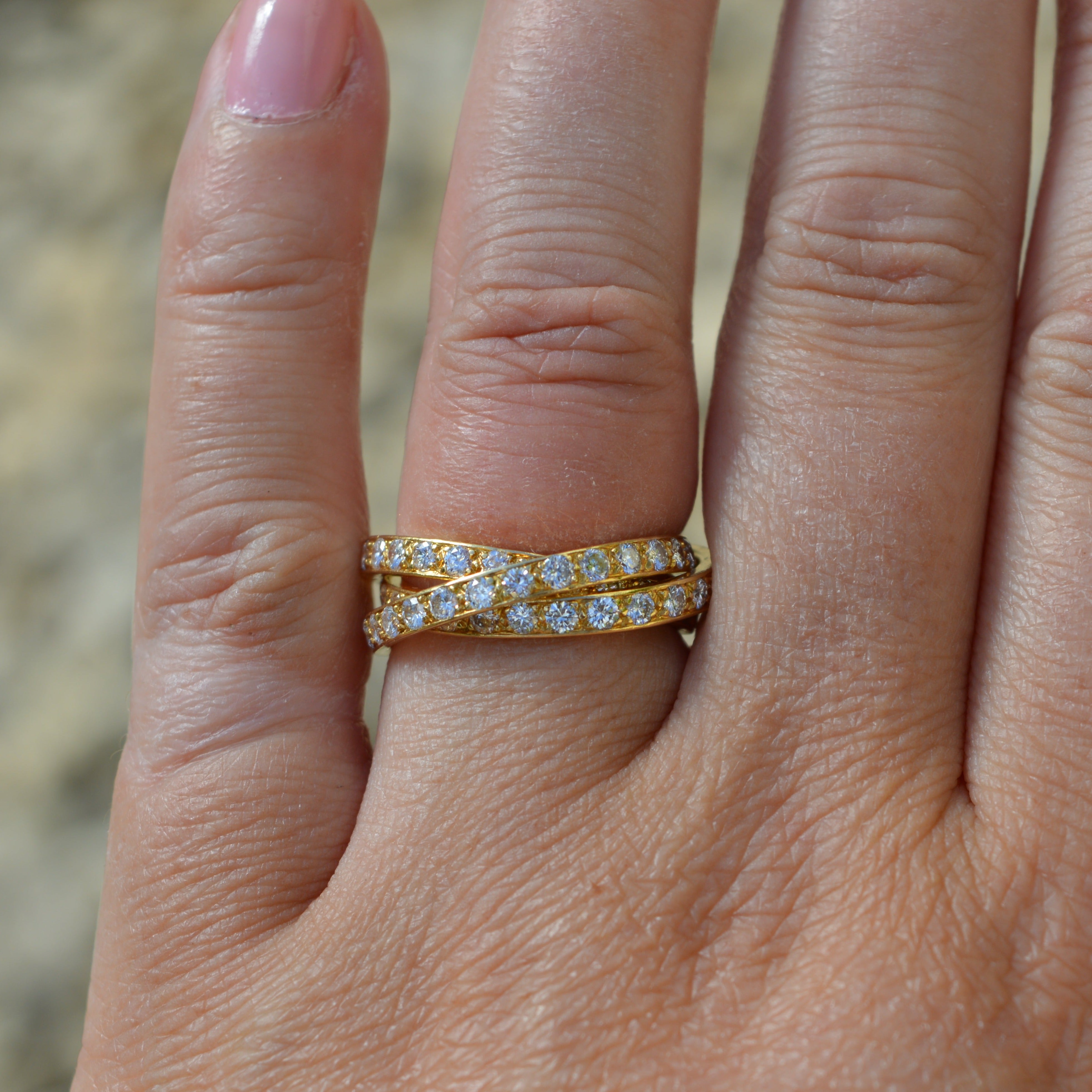 Vintage Three Band 18ct Yellow Gold Diamond Russian Wedding Ring