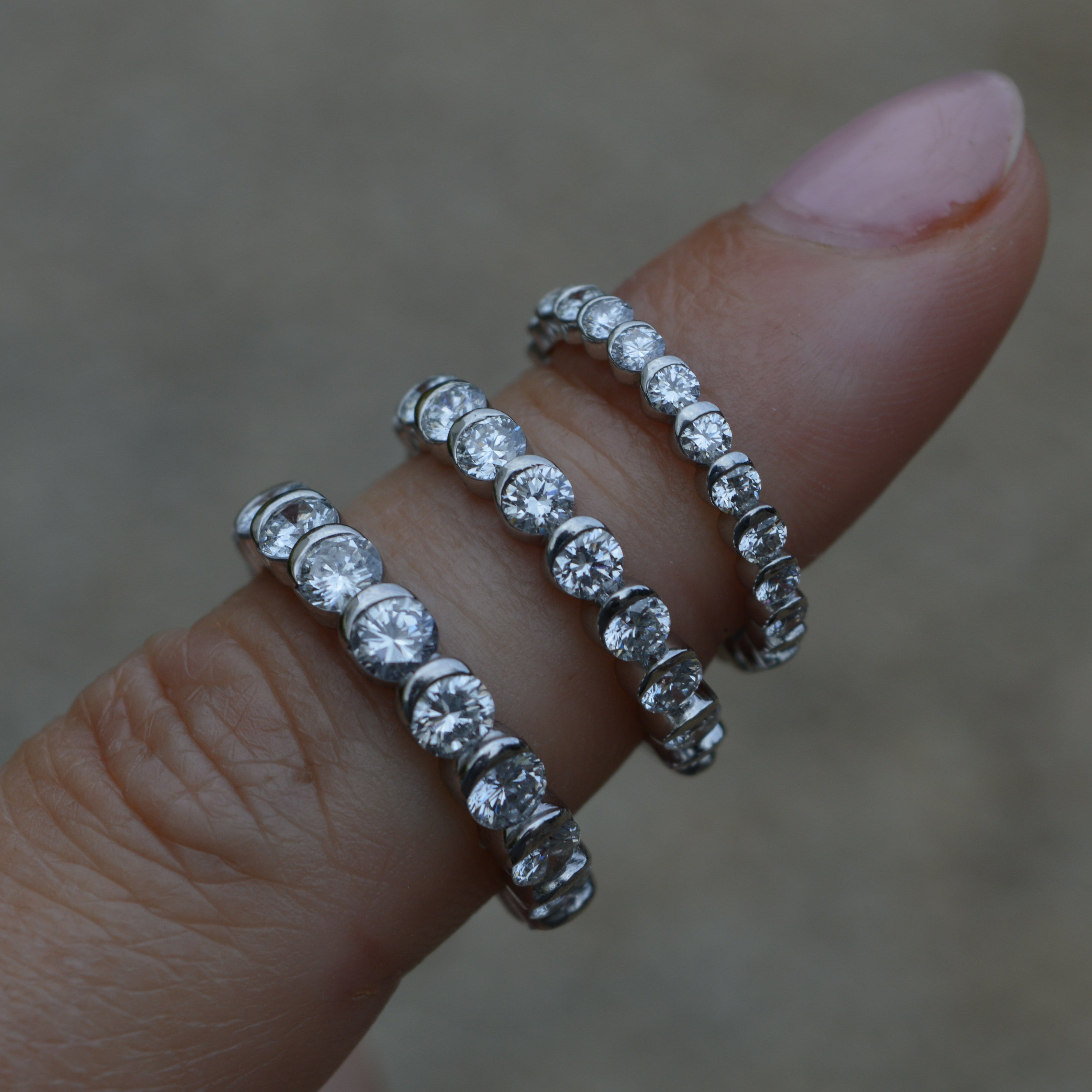 Vintage Inspired Half Moon Bezel Set Diamond Eternity Ring
