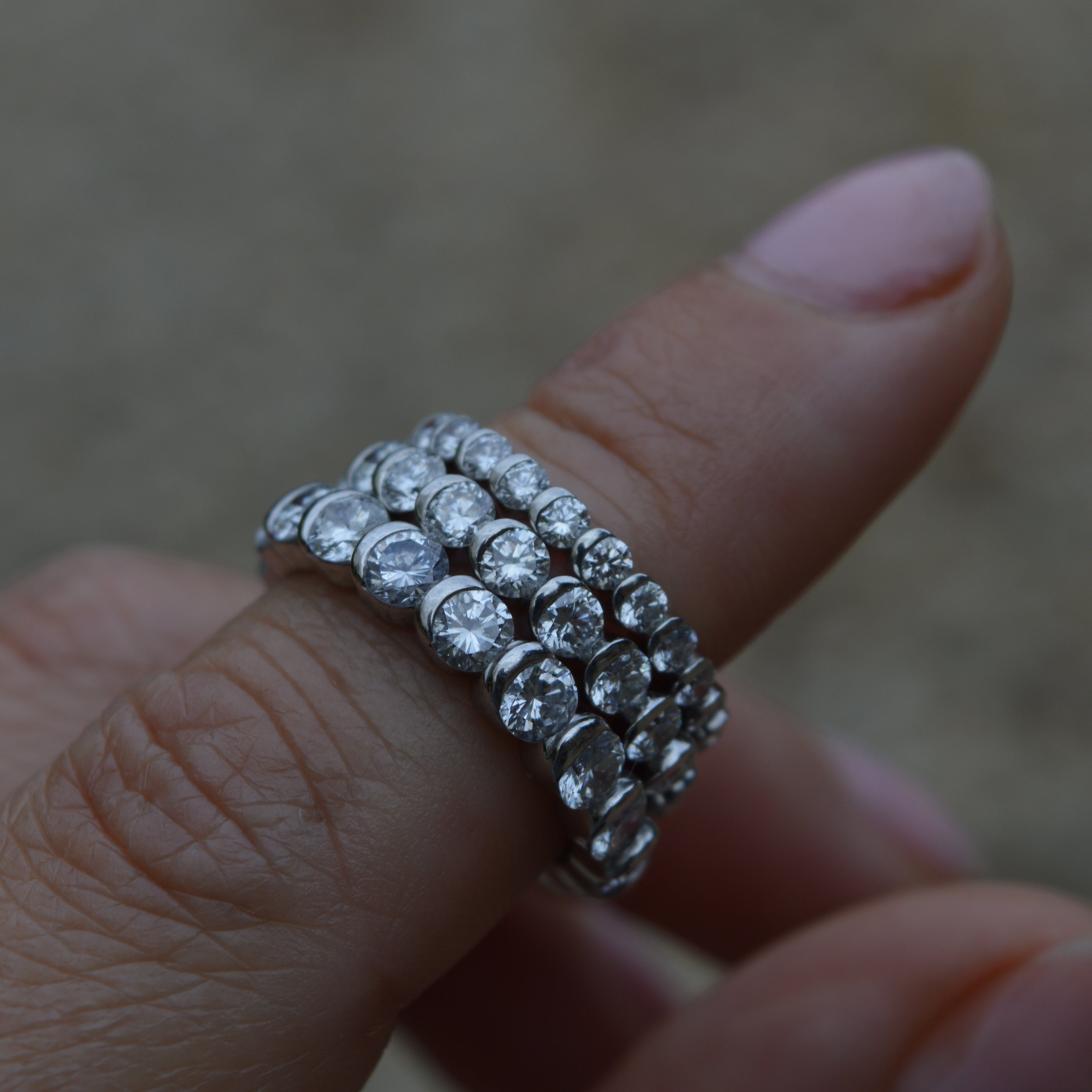 Vintage Inspired Half Moon Bezel Set Diamond Eternity Ring
