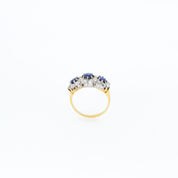 Antique Sapphire and Diamond Three Stone Cluster Ring