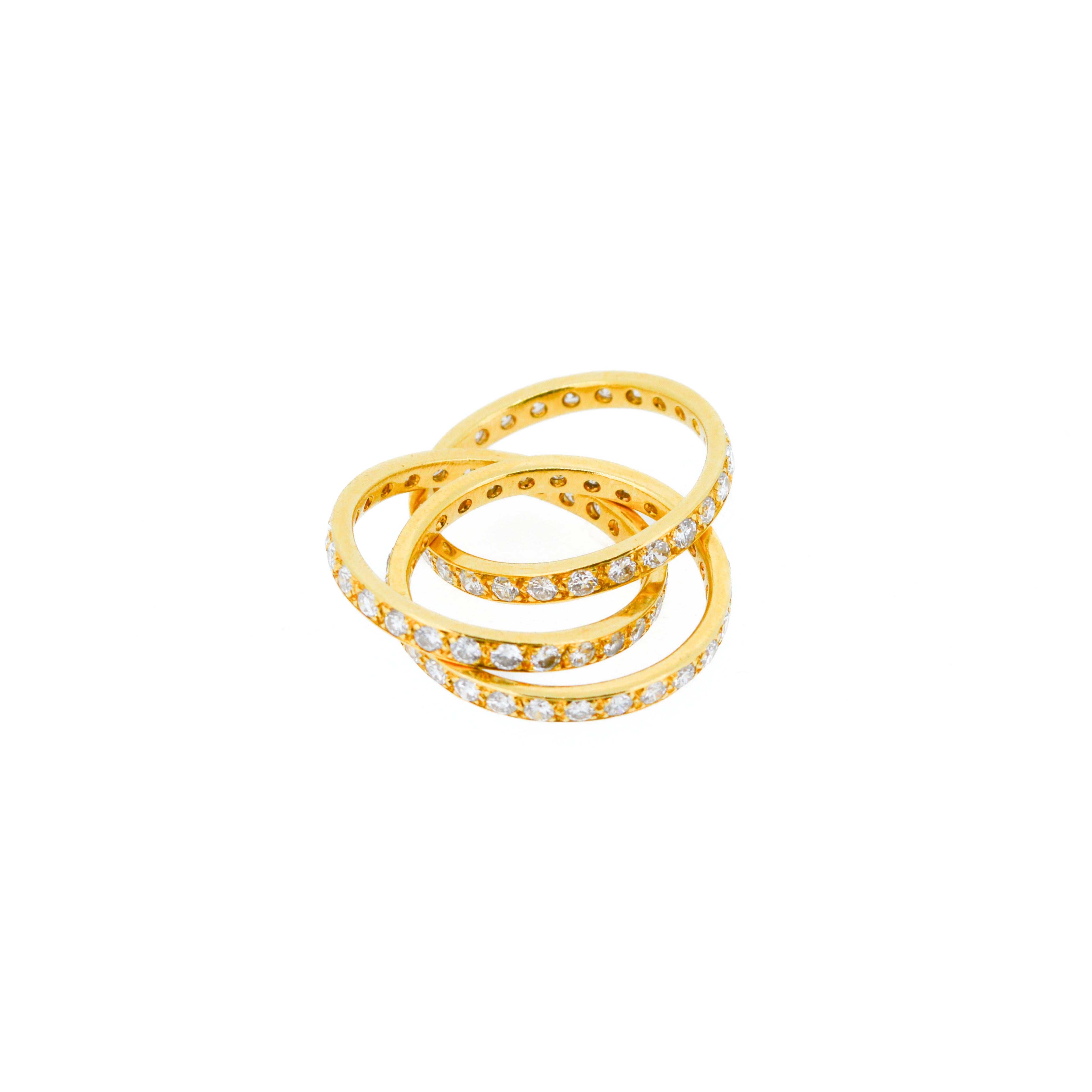 Vintage Three Band 18ct Yellow Gold Diamond Russian Wedding Ring