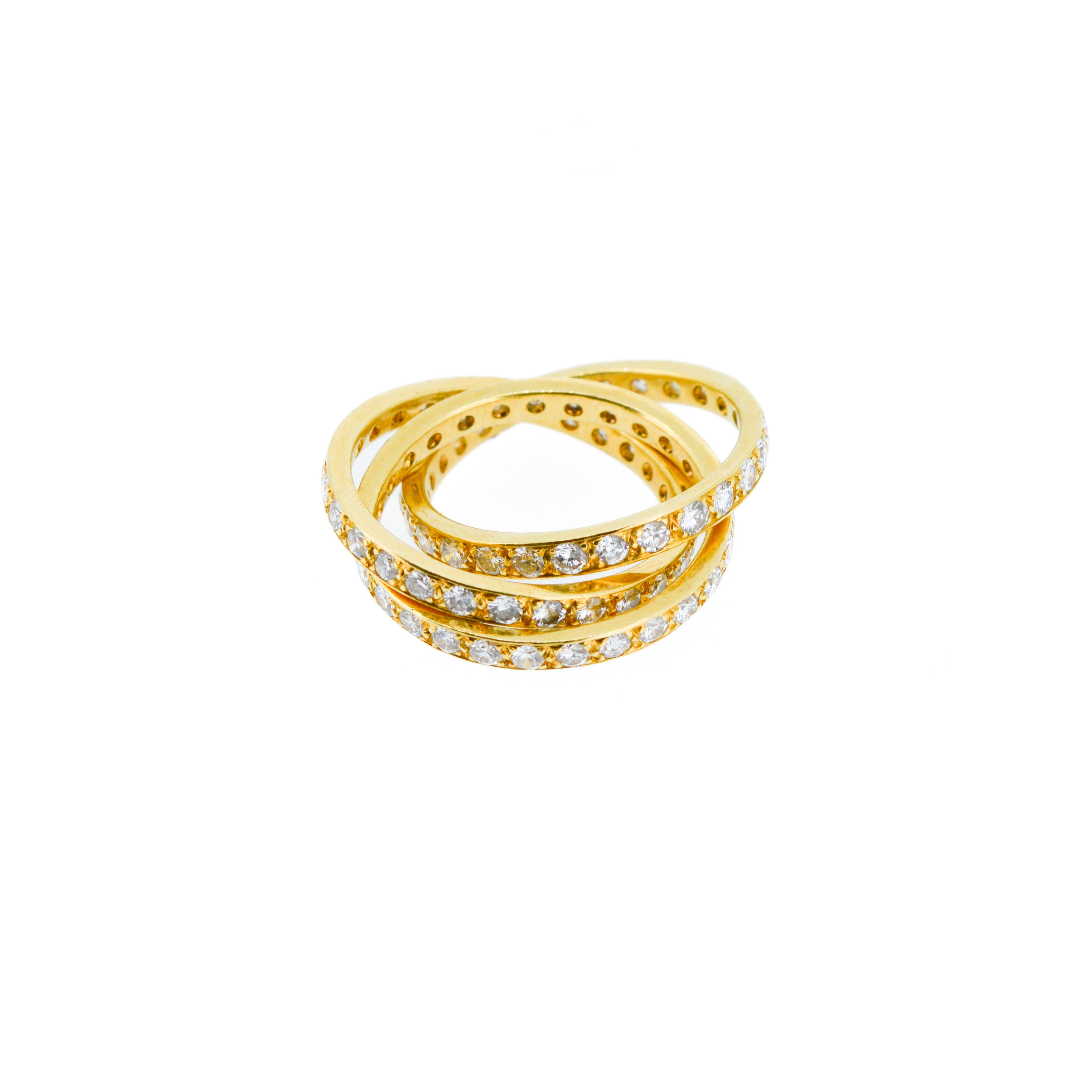Vintage Three Band 18ct Yellow Gold Diamond Russian Wedding Ring