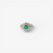 Antique Emerald and Diamond Cluster Engagement Ring