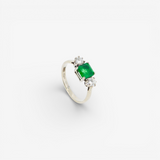 Emerald and Diamond Three Stone Diamond Engagement Ring