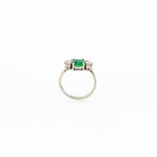 Emerald and Diamond Three Stone Diamond Engagement Ring