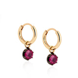 Georgian Inspired Ruby Drop Hoops Earrings - Small