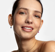 Georgian Inspired Sapphire Drop Hoops Earrings - Large
